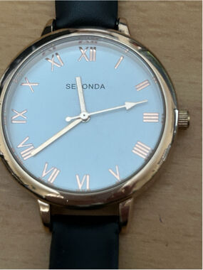 Sekonda Women's Watch Black Leather Band Rose Gold w/Roman Numerals White Face